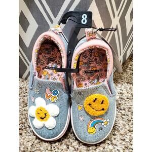 Wonder Nation Girls Slip-On Shoes Size 8 – Denim Smiley Face Daisy Rainbow Love